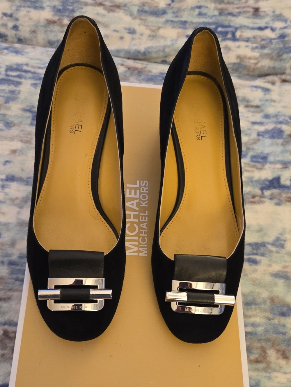 MICHAEL Michael Kors Black Suede Pumos with Silver Buckle